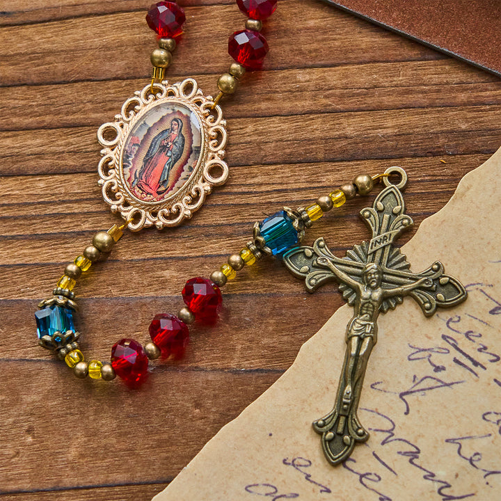 Christianartworkshop Handmade Red Crystal Bohemian Czech Glass Our Lady of Guadalupe Crucifix Rosary - image 6