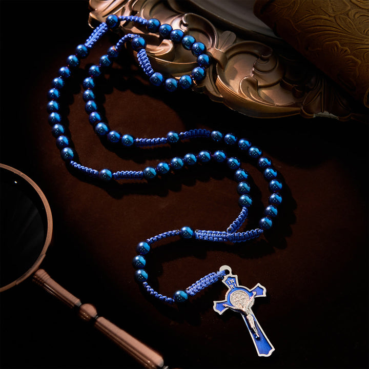 Christianartworkshop Royal Blue Metal Ball Beads Shiny Minimalist Rosary - image 2