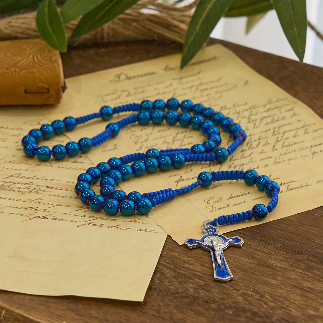 Christianartworkshop Royal Blue Metal Ball Beads Shiny Minimalist Rosary - image 7
