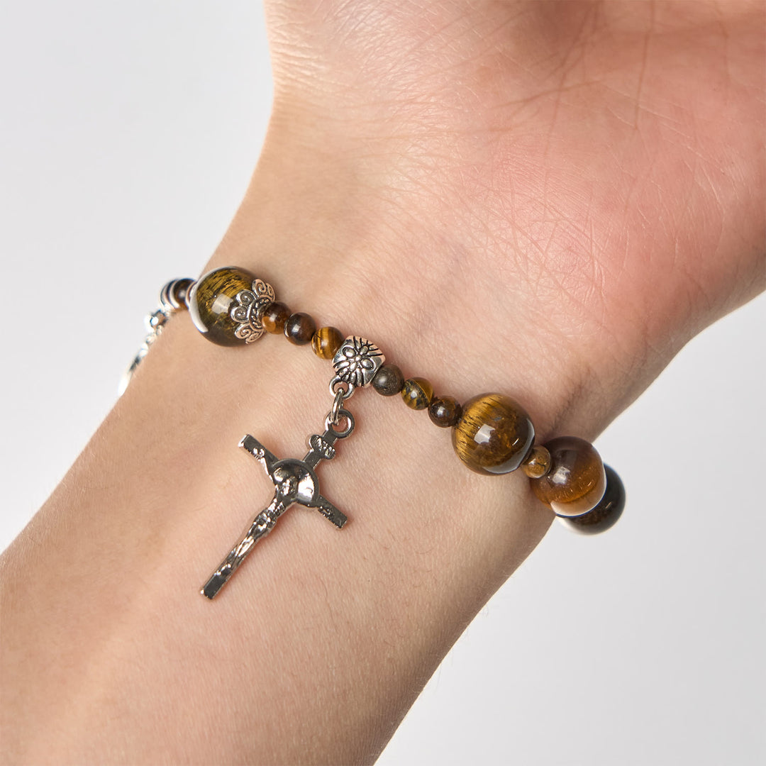 Christianartworkshop 10mm Yellow Tiger's Eye Stone One Decade Rosary Bracelet - image 4