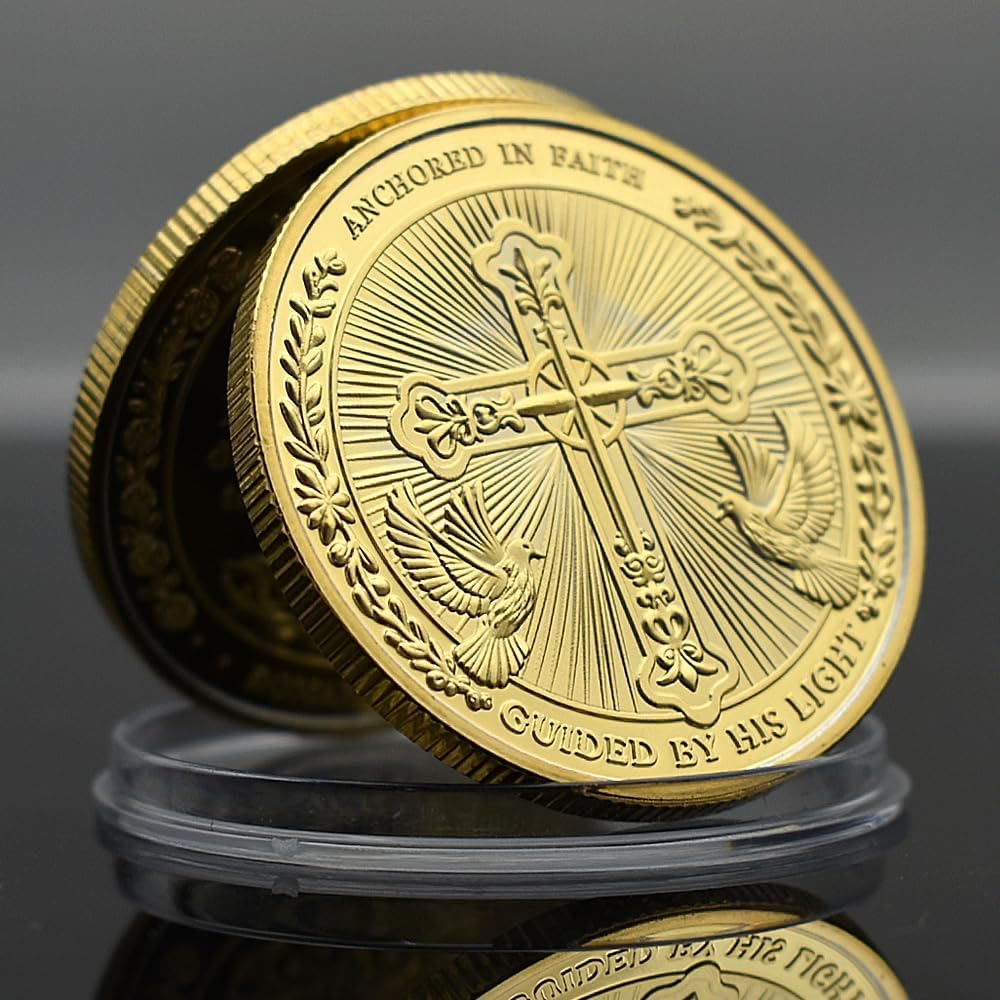 Christianartworkshop Golden/Silver Jesus Love Founded In Christ Dove & Cross Challenge Coin - image 1