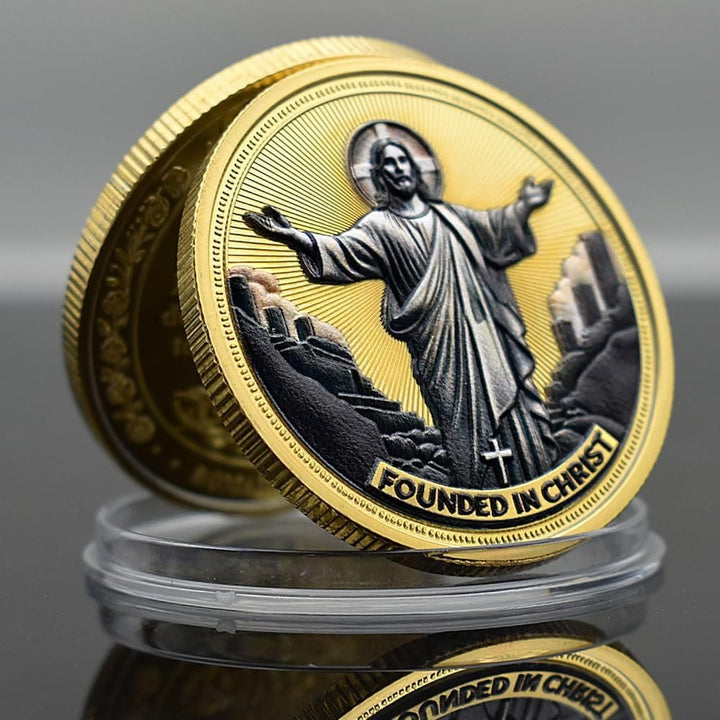 Christianartworkshop Golden/Silver Jesus Love Founded In Christ Dove & Cross Challenge Coin - Golden - image 0
