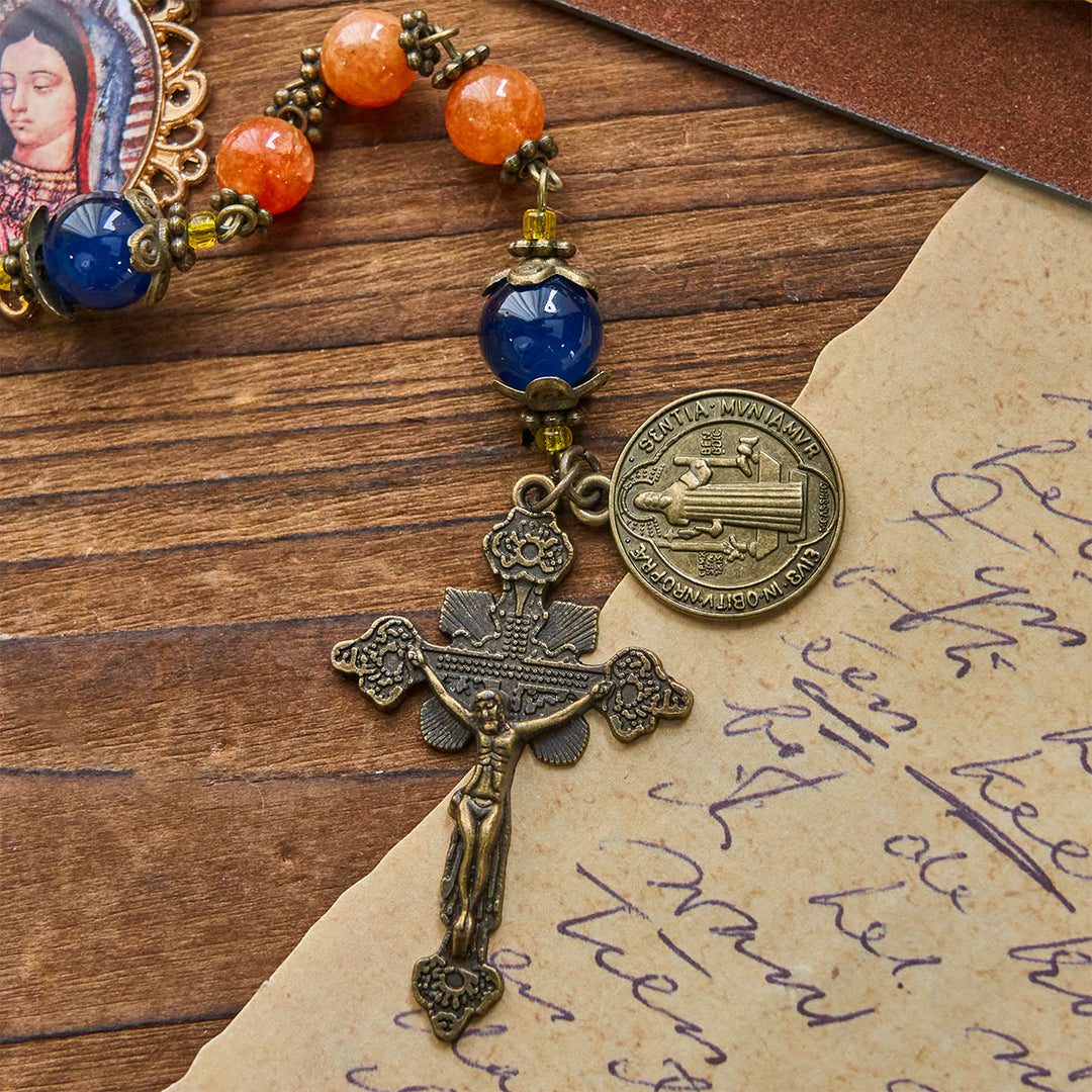 Christianartworkshop Handmade Orange Chalcedony Our Lady St. Benedict Medal Rosary - image 7