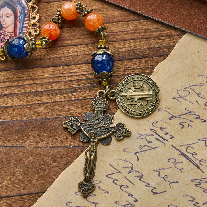 Christianartworkshop Handmade Orange Chalcedony Our Lady St. Benedict Medal Rosary - image 7