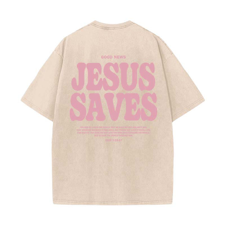 Christianartworkshop Jesus Saves Unisex Washed T-Shirt - Apricot - 5XL - image 3