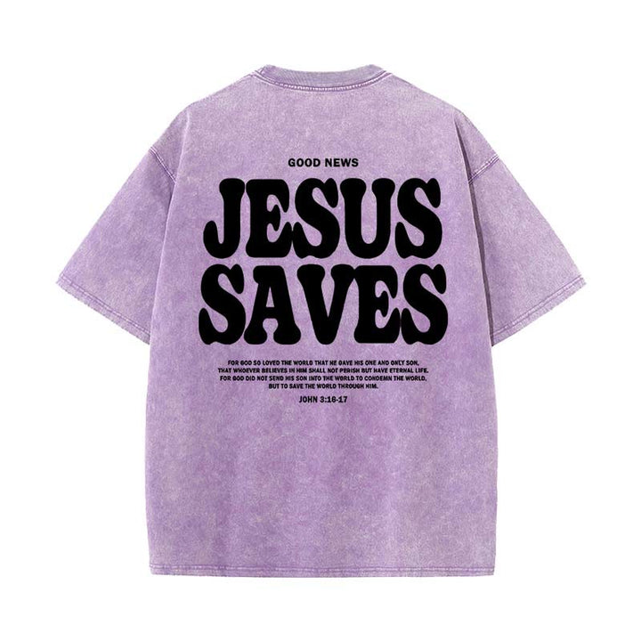 Christianartworkshop Jesus Saves Unisex Washed T-Shirt - Purple - 5XL - image 17