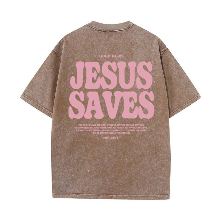 Christianartworkshop Jesus Saves Unisex Washed T-Shirt - Coffee - 5XL - image 15