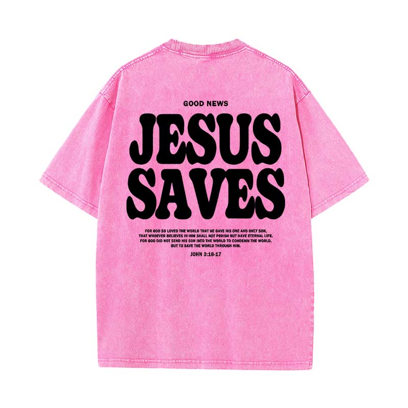 Christianartworkshop Jesus Saves Unisex Washed T-Shirt - Pink - 5XL - image 11