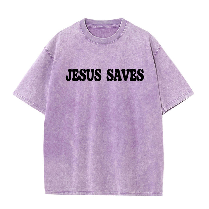 Christianartworkshop Jesus Saves Unisex Washed T-Shirt - image 18