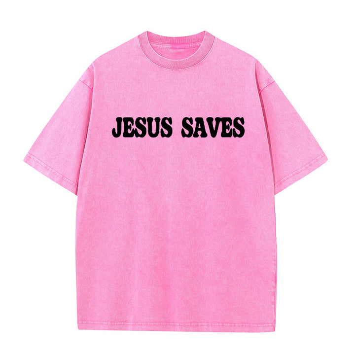 Christianartworkshop Jesus Saves Unisex Washed T-Shirt - image 12
