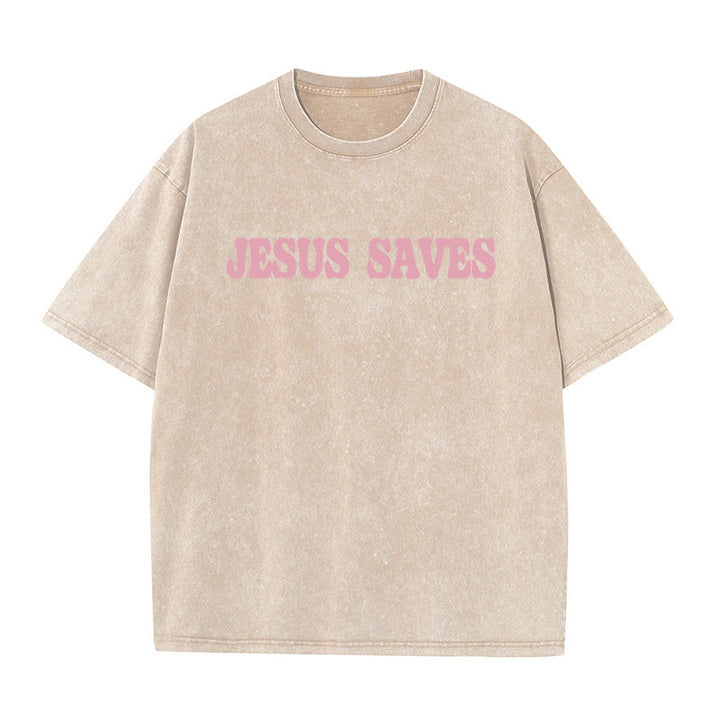 Christianartworkshop Jesus Saves Unisex Washed T-Shirt - image 4