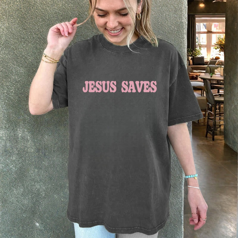Christianartworkshop Jesus Saves Unisex Washed T-Shirt - image 20