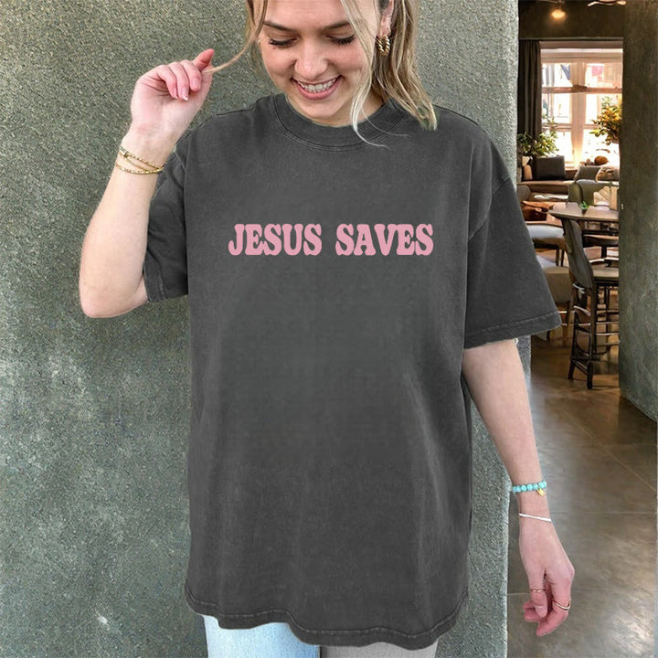 Christianartworkshop Jesus Saves Unisex Washed T-Shirt - image 20
