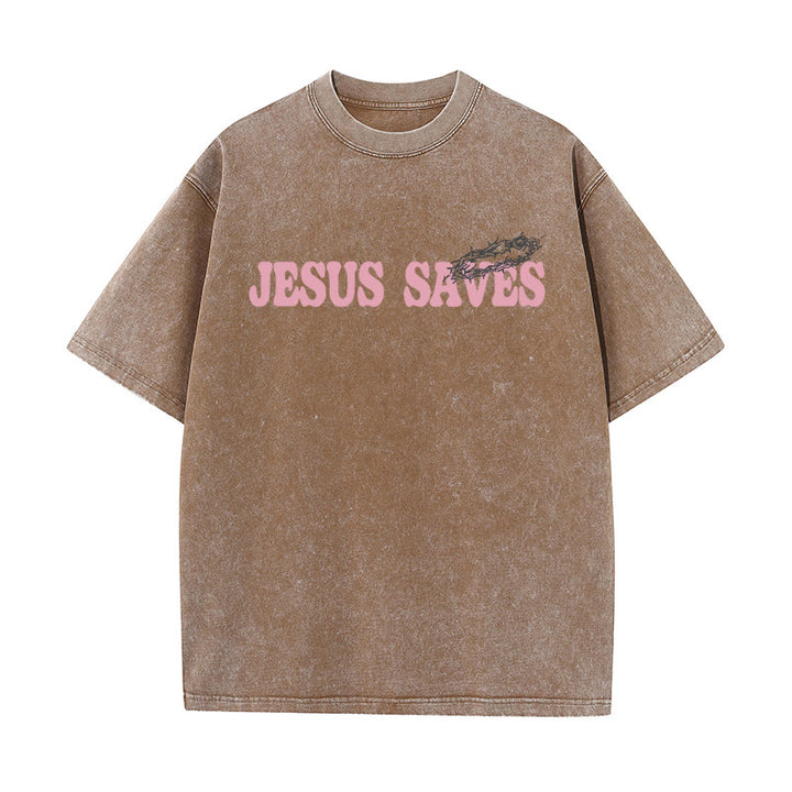 Christianartworkshop Jesus Saves Unisex Washed T-Shirt - image 16