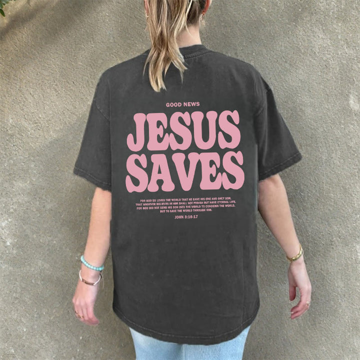 Christianartworkshop Jesus Saves Unisex Washed T-Shirt - image 19
