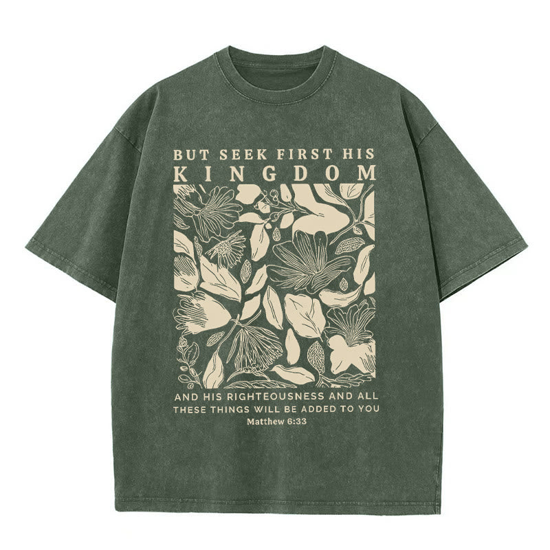 Christianartworkshop But Seek First His Kingdom Unisex Washed T-Shirt - Army Green - 5XL - image 5