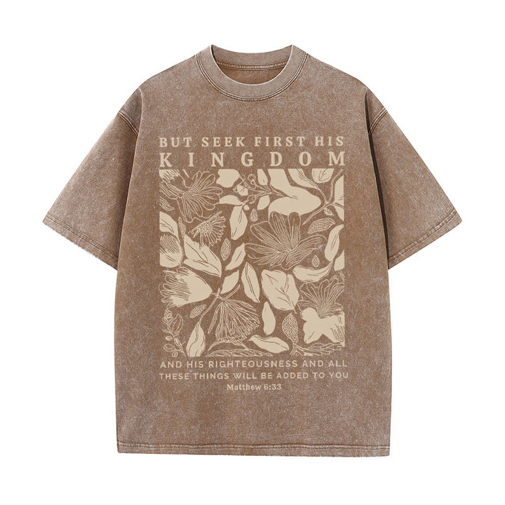 Christianartworkshop But Seek First His Kingdom Unisex Washed T-Shirt - Coffee - 5XL - image 7