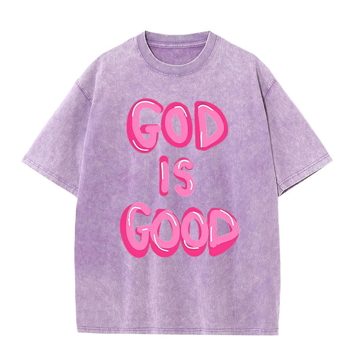 Christianartworkshop God Is Good Unisex Washed T-Shirt - Purple - 5XL - image 5