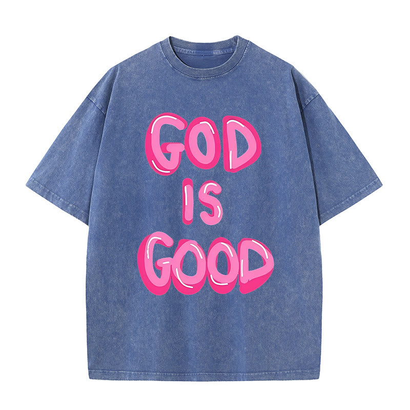 Christianartworkshop God Is Good Unisex Washed T-Shirt - Blue - 5XL - image 7