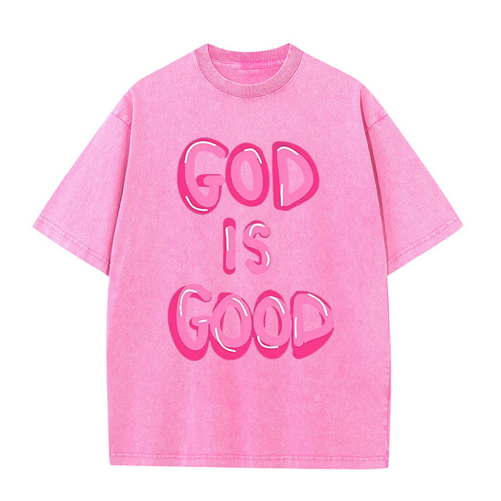 Christianartworkshop God Is Good Unisex Washed T-Shirt - Pink - 5XL - image 4