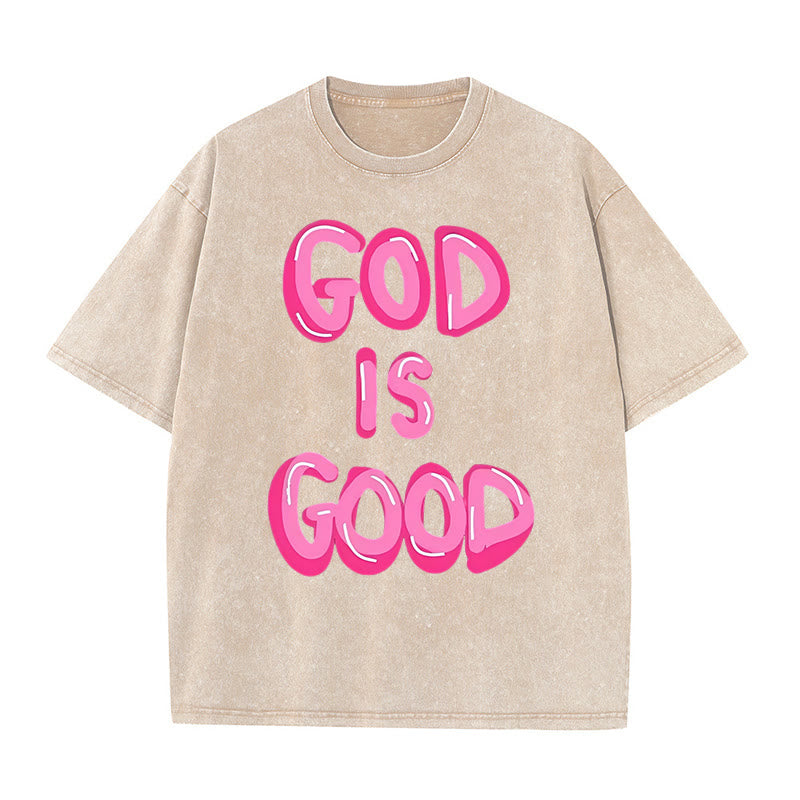 Christianartworkshop God Is Good Unisex Washed T-Shirt - Apricot - 5XL - image 0