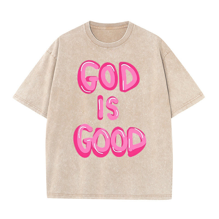 Christianartworkshop God Is Good Unisex Washed T-Shirt - Apricot - 5XL - image 0