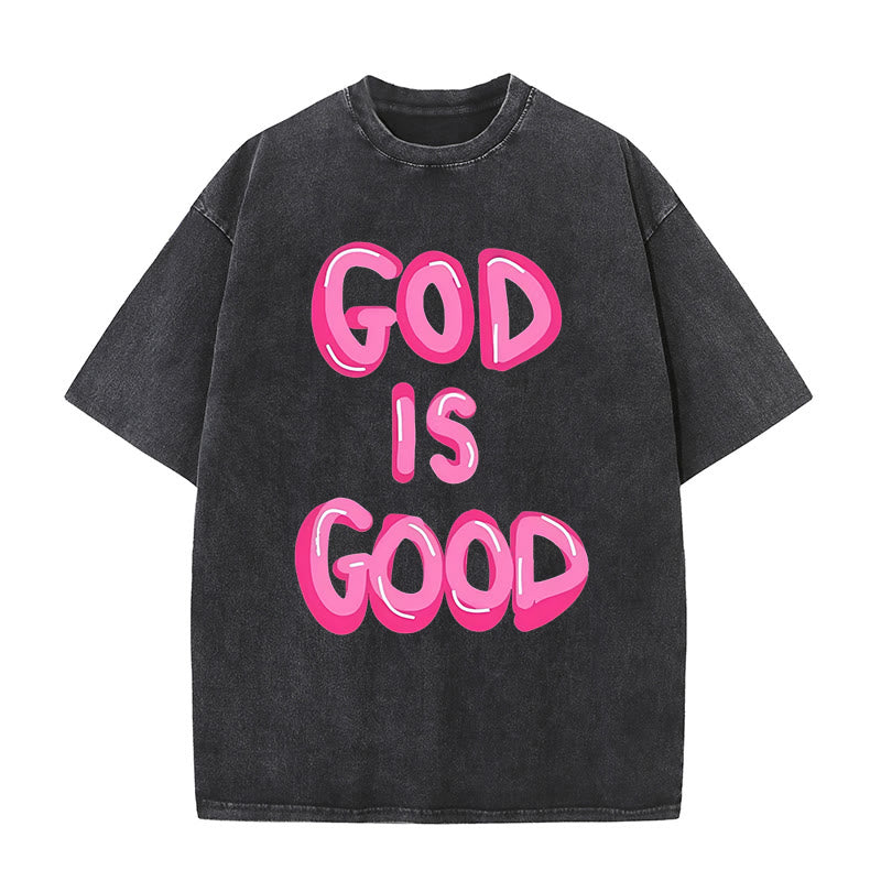 Christianartworkshop God Is Good Unisex Washed T-Shirt - Black - 5XL - image 9