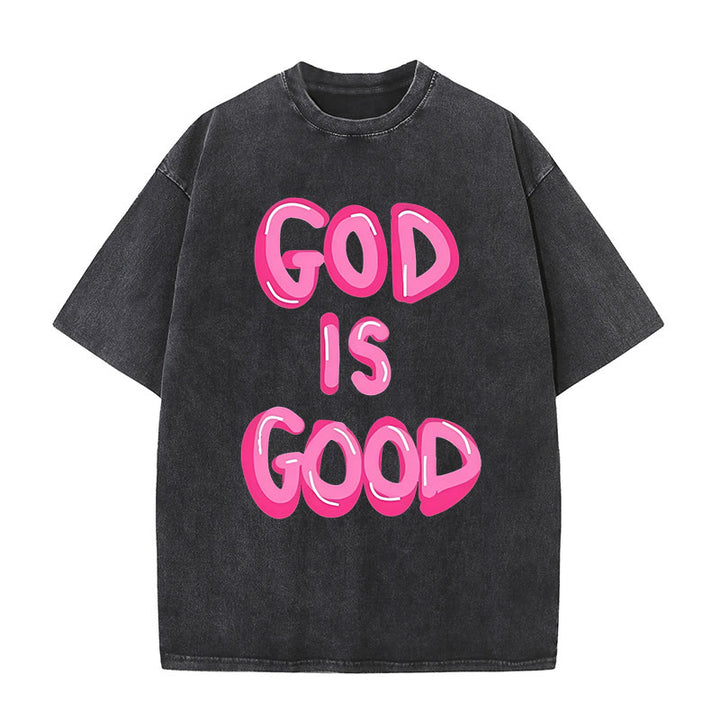 Christianartworkshop God Is Good Unisex Washed T-Shirt - Black - 5XL - image 9