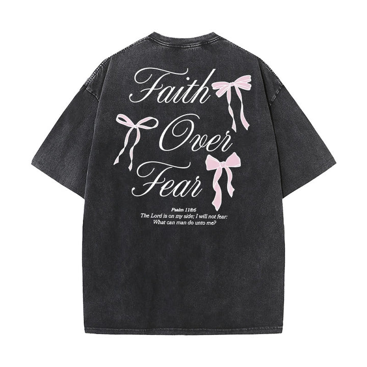 Christianartworkshop Faith Over Fear Unisex Washed T-Shirt - Black - 5XL - image 0