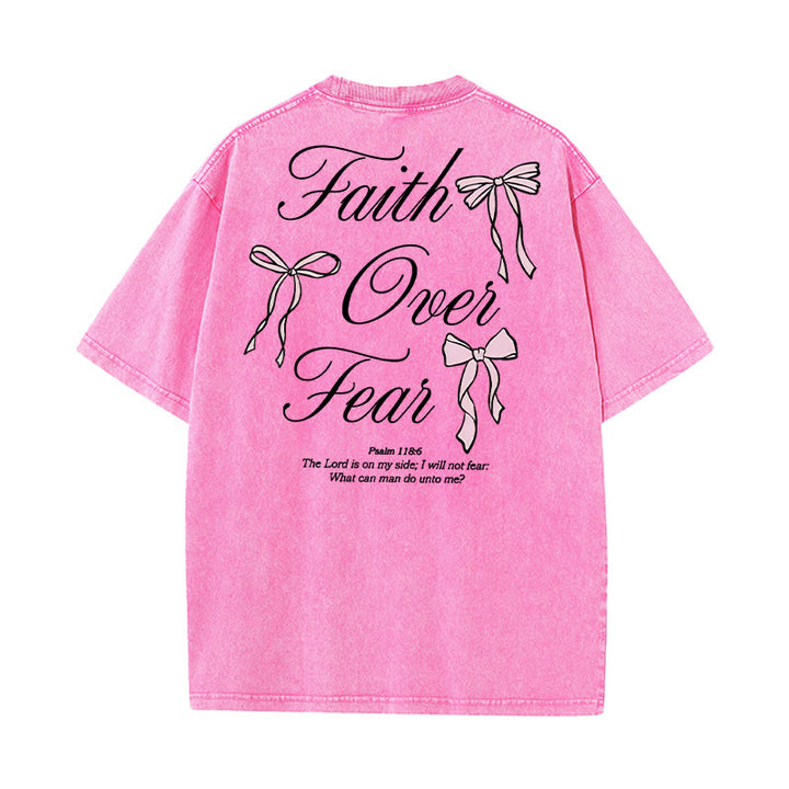 Christianartworkshop Faith Over Fear Unisex Washed T-Shirt - Pink - 5XL - image 19