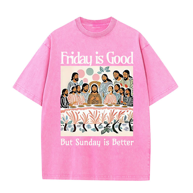Christianartworkshop Friday Is Good Colorful Washed T-shirt - Pink - 5XL - image 7