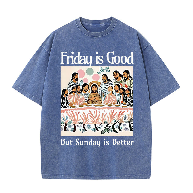 Christianartworkshop Friday Is Good Colorful Washed T-shirt - Blue - 5XL - image 5