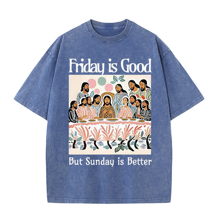 Christianartworkshop Friday Is Good Colorful Washed T-shirt - Blue - 5XL - image 5