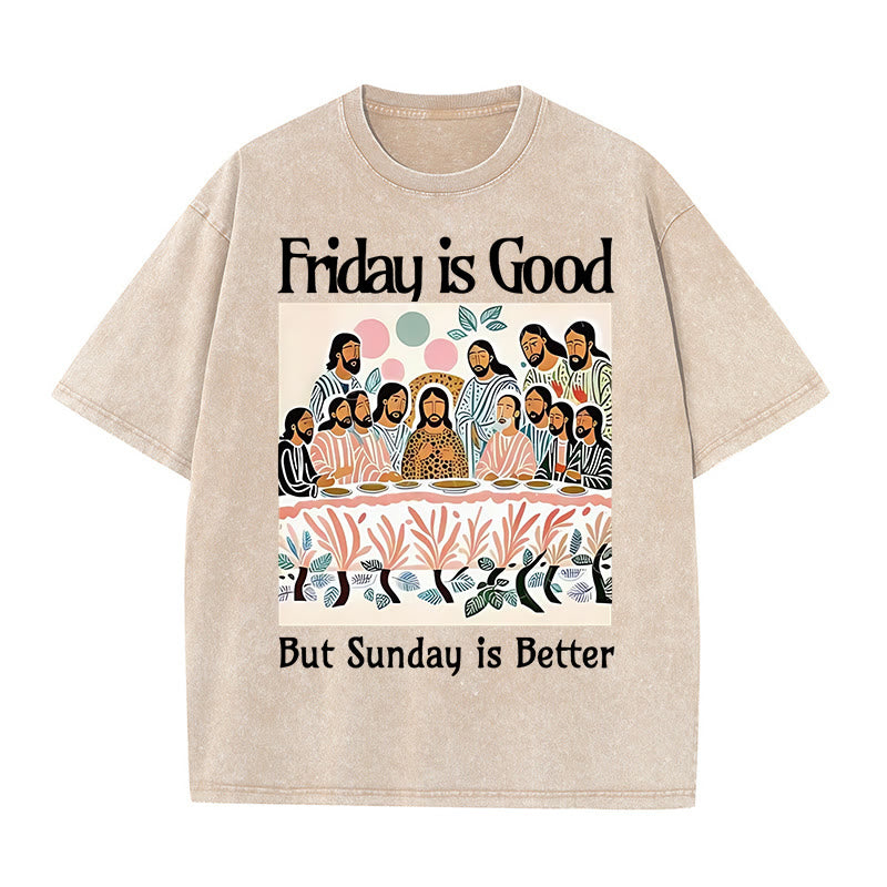 Christianartworkshop Friday Is Good Colorful Washed T-shirt - Apricot - 5XL - image 2
