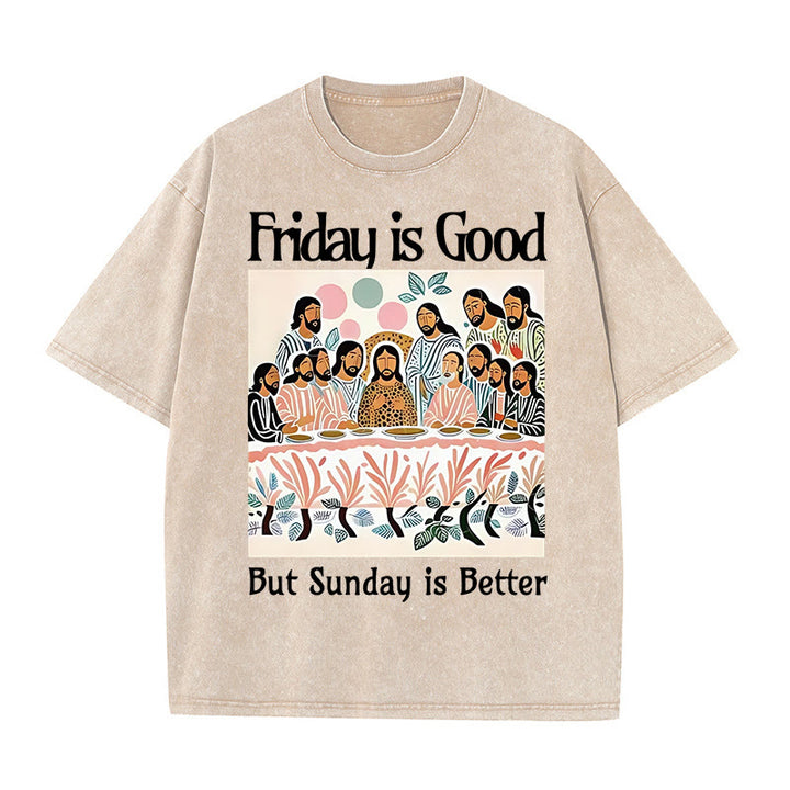 Christianartworkshop Friday Is Good Colorful Washed T-shirt - Apricot - 5XL - image 2