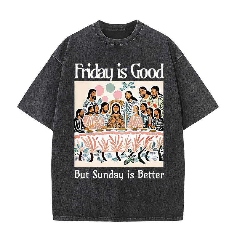 Christianartworkshop Friday Is Good Colorful Washed T-shirt - Black - 5XL - image 9