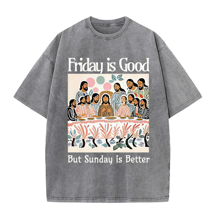 Christianartworkshop Friday Is Good Colorful Washed T-shirt - Grey - 5XL - image 4