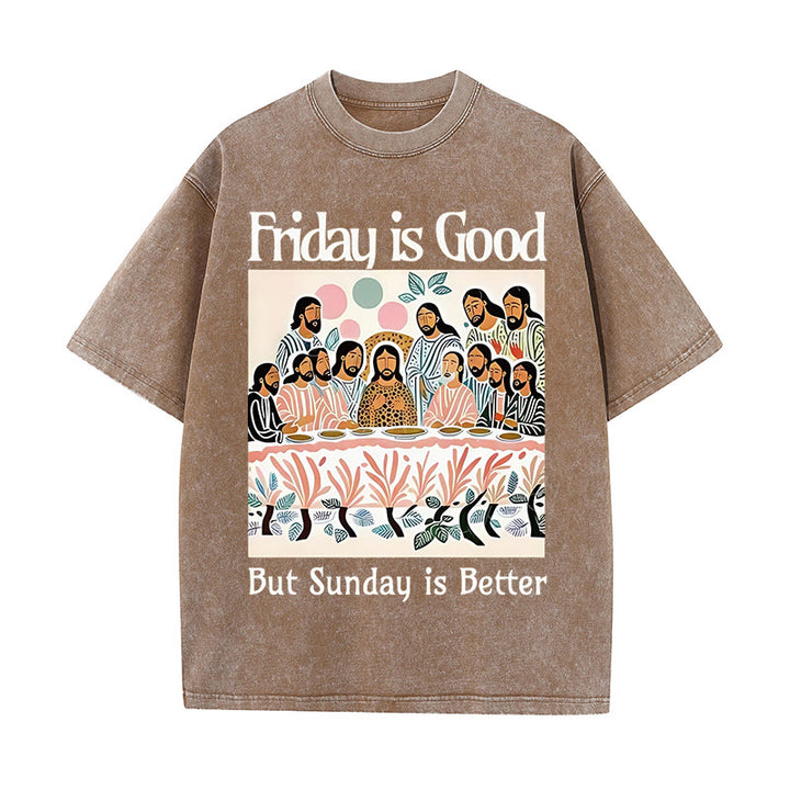 Christianartworkshop Friday Is Good Colorful Washed T-shirt - Coffee - 5XL - image 0