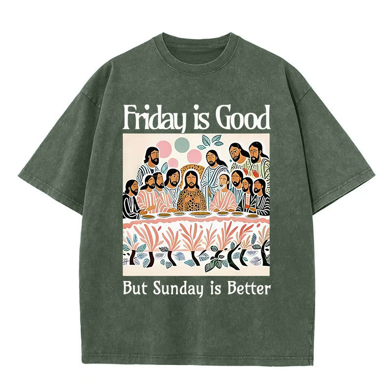Christianartworkshop Friday Is Good Colorful Washed T-shirt - Army Green - 5XL - image 8