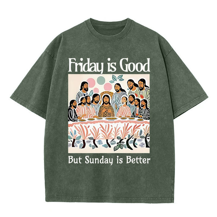 Christianartworkshop Friday Is Good Colorful Washed T-shirt - Army Green - 5XL - image 8