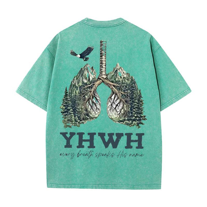 Christianartworkshop Every Breath Speaks His Name Unisex Washed T-shirt - Green - 5XL - image 3
