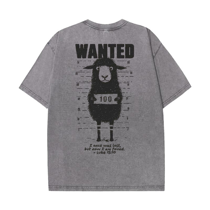 Christianartworkshop Wanted Sheep Unisex Washed T-shirt - Grey - 5XL - image 0