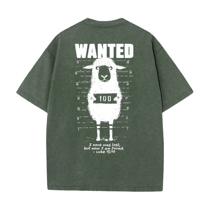 Christianartworkshop Wanted Sheep Unisex Washed T-shirt - Army Green - 5XL - image 5