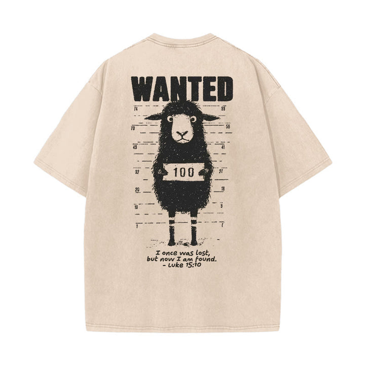 Christianartworkshop Wanted Sheep Unisex Washed T-shirt - Apricot - 5XL - image 7