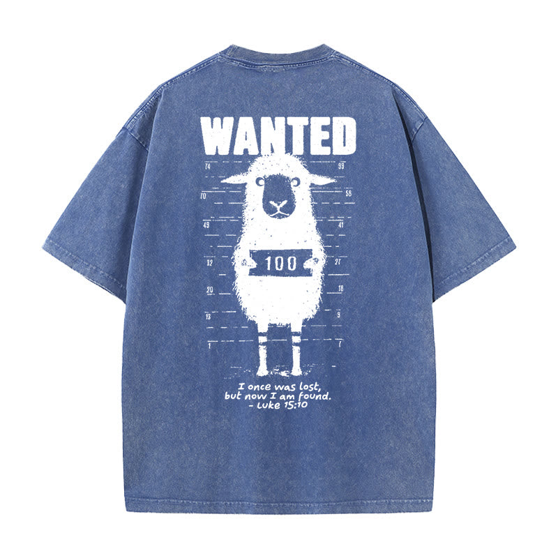 Christianartworkshop Wanted Sheep Unisex Washed T-shirt - Blue - 5XL - image 13