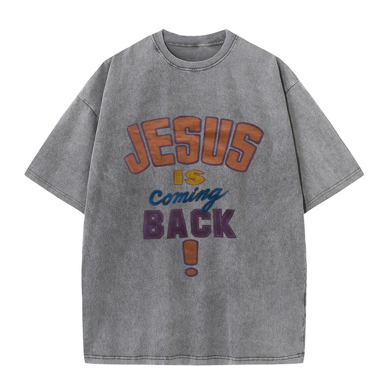 Christianartworkshop Jesus Is Coming Back Unisex Washed T-shirt - Grey - 5XL - image 8