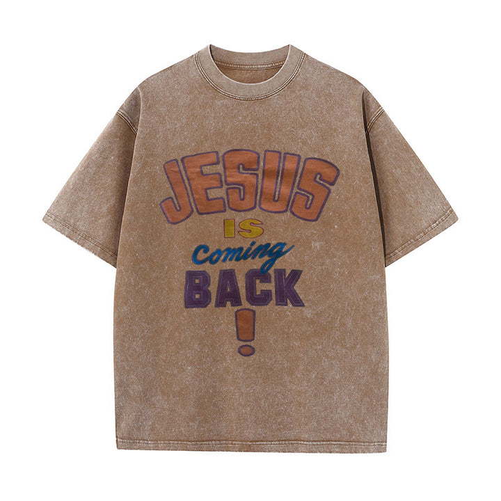 Christianartworkshop Jesus Is Coming Back Unisex Washed T-shirt - Coffee - 5XL - image 5