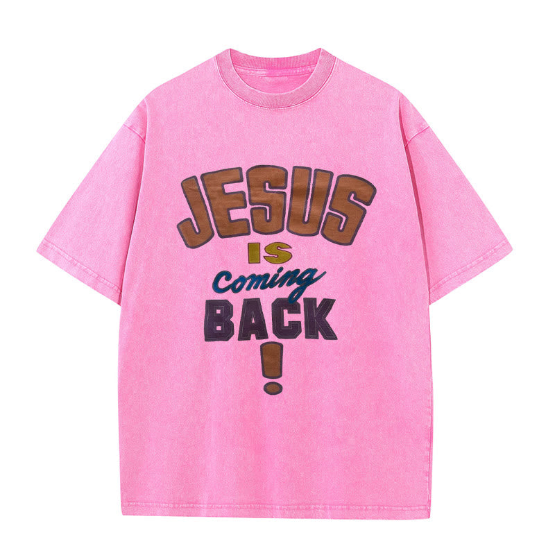 Christianartworkshop Jesus Is Coming Back Unisex Washed T-shirt - Pink - 5XL - image 3