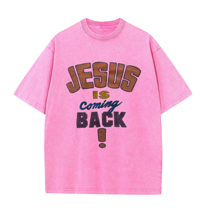 Christianartworkshop Jesus Is Coming Back Unisex Washed T-shirt - Pink - 5XL - image 3