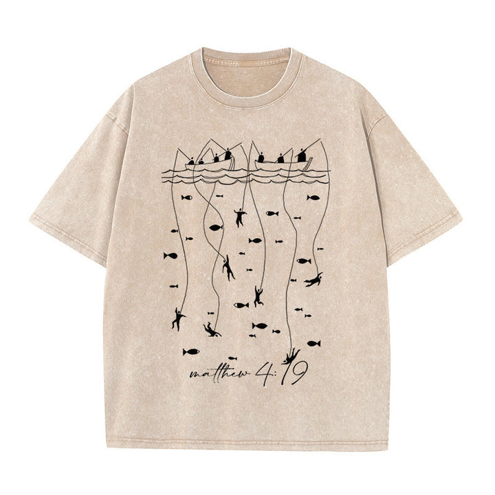 Christianartworkshop Biblical Fishing Narrative Unisex Washed T-shirt - Apricot - 5XL - image 2